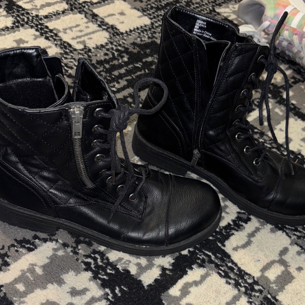 Soprano Black Quilted Lace-Up Boots